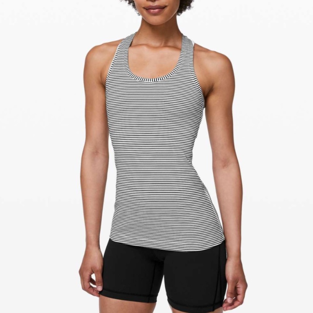 Lululemon Cool Razorback II - Black & White Striped Tank Top